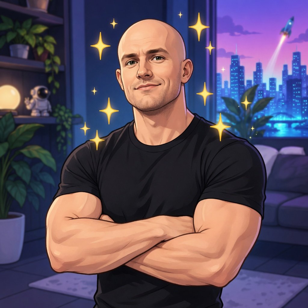 Brian mascot, arms crossed, black t-shirt.